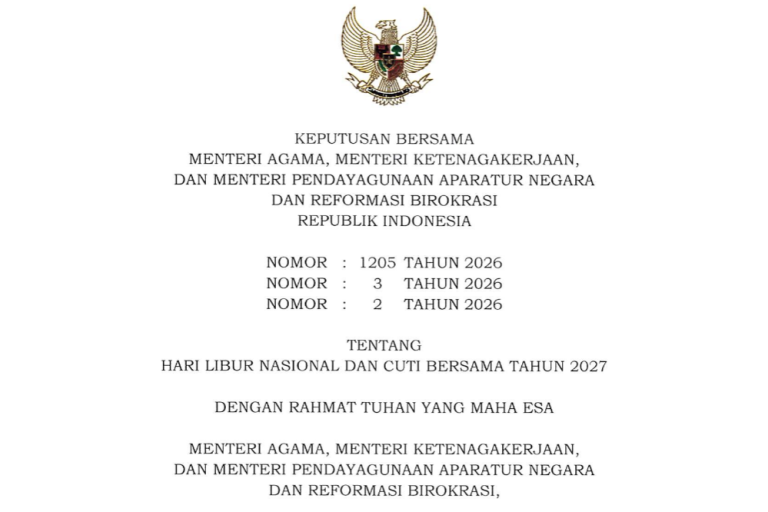 Pemerintah Tetapkan SKB Libur Nasional dan Cuti Bersama 2027